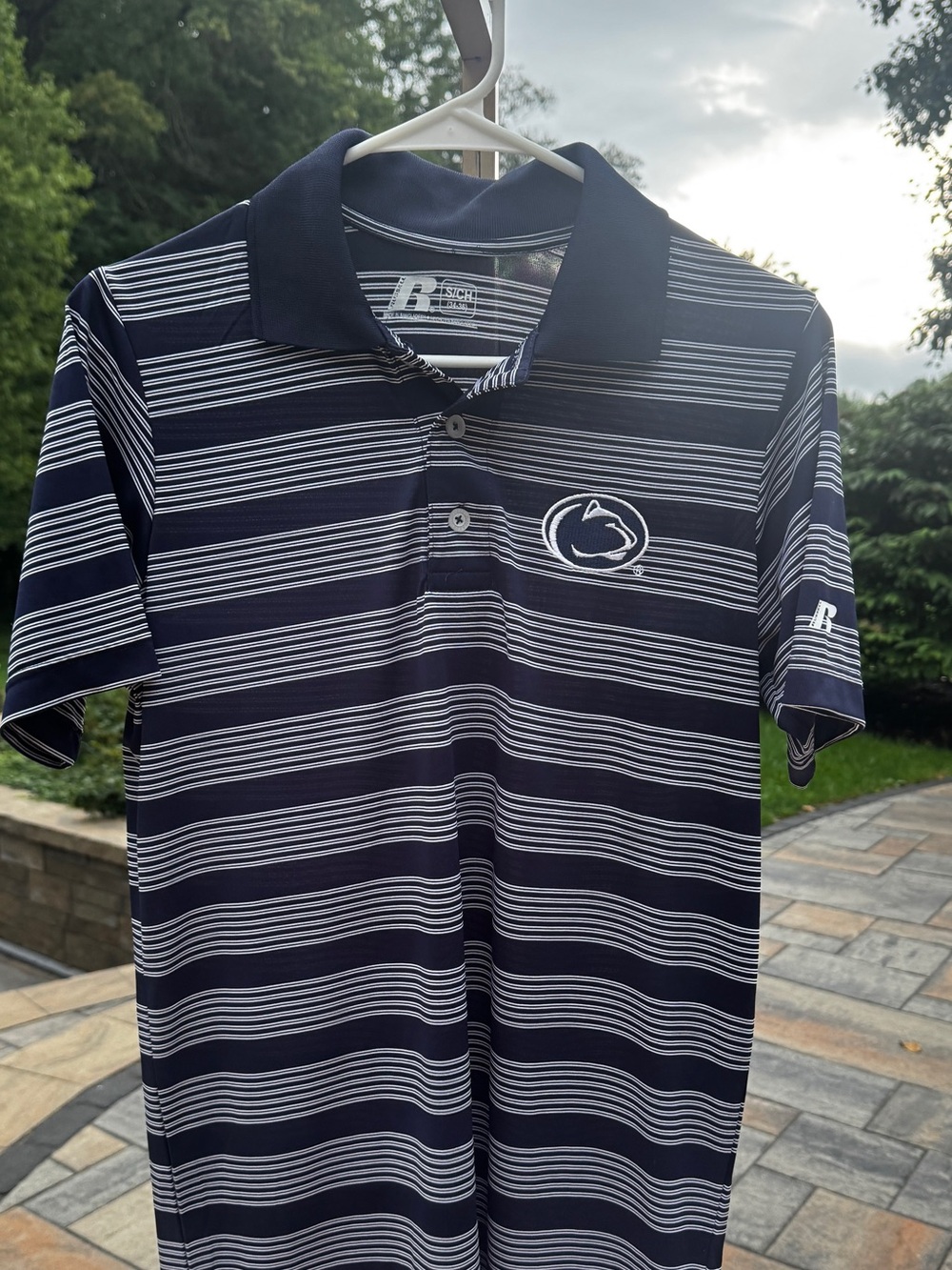 Penn State University Small 34-36 Russell Polo Golf Collar Shirt Blue White PSU